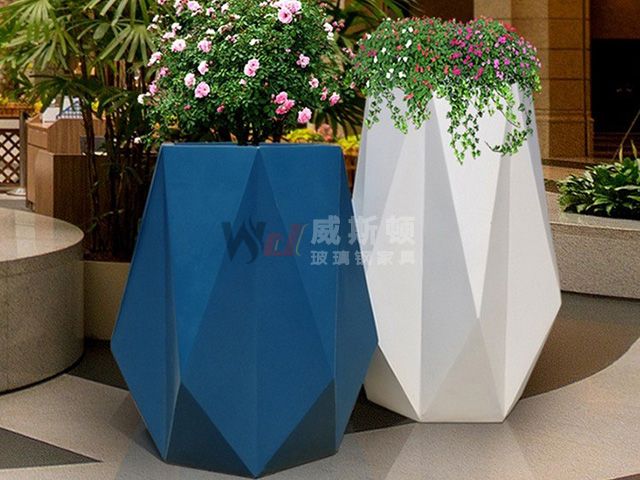 购物商场玻璃钢菱形组合式花盆