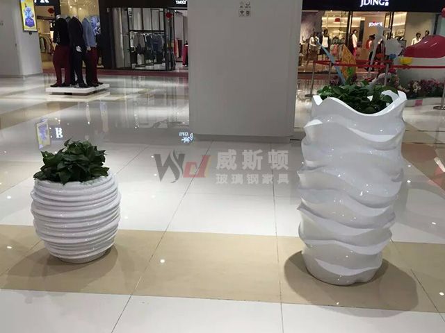 商场波浪玻璃钢组合花盆