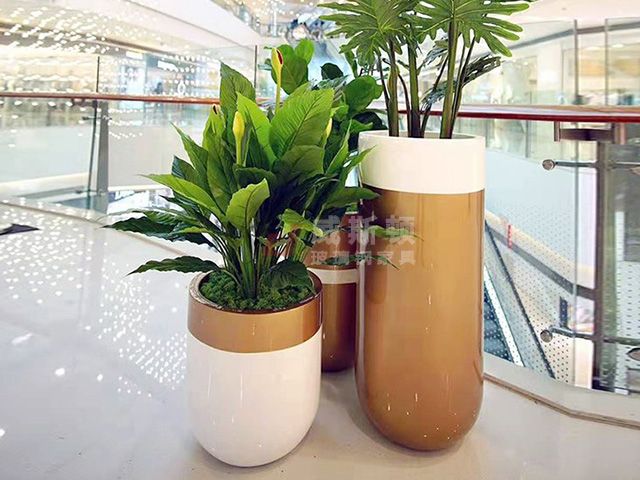 商场圆柱形玻璃钢组合花盆